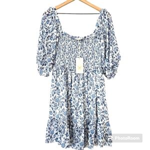 NWT Supernatural by Secret Mission blue floral puff sleeve dress size S